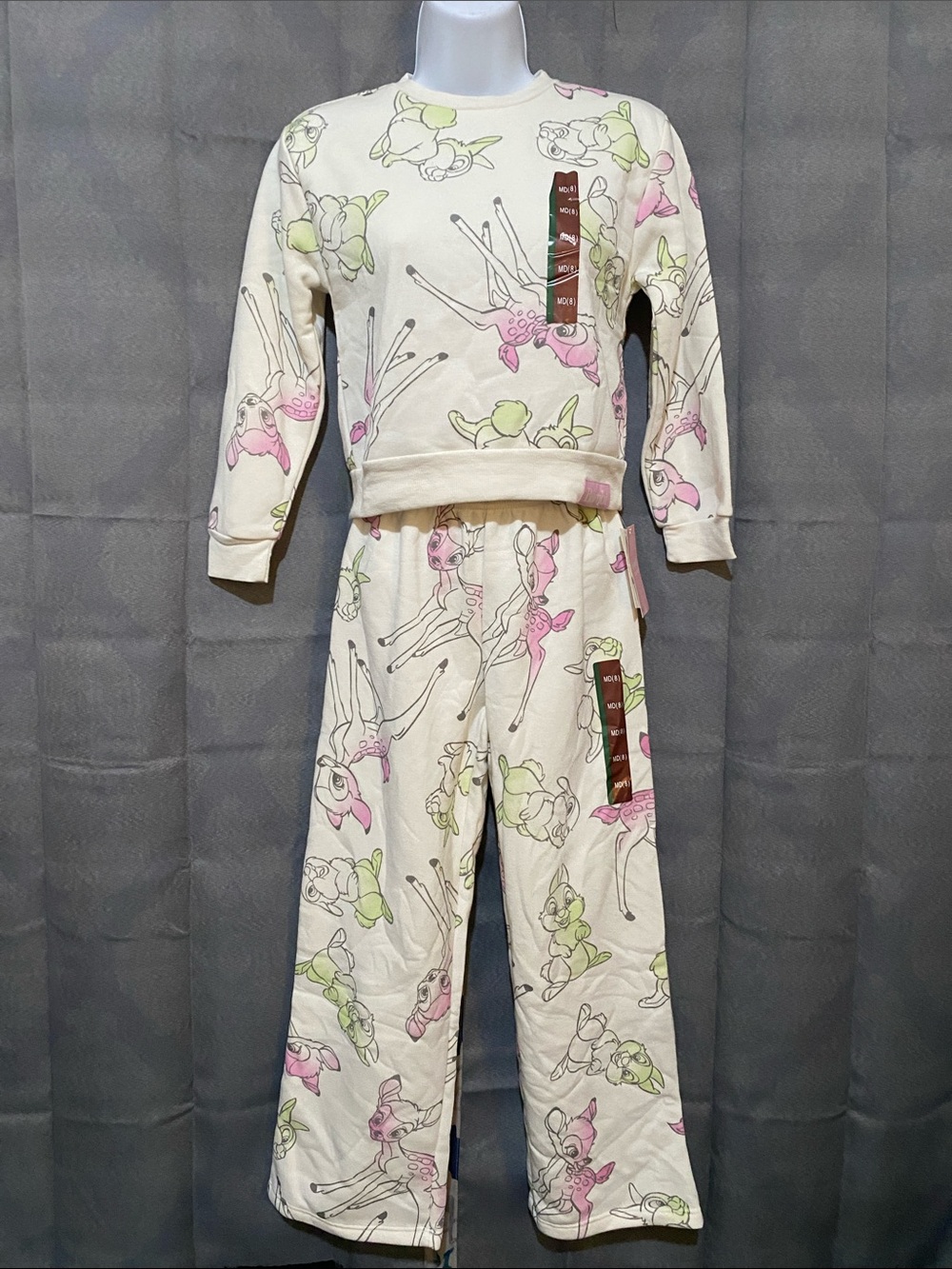 Disney Cream Bambi-Print Pajama Set with Pink & Light Green Accents